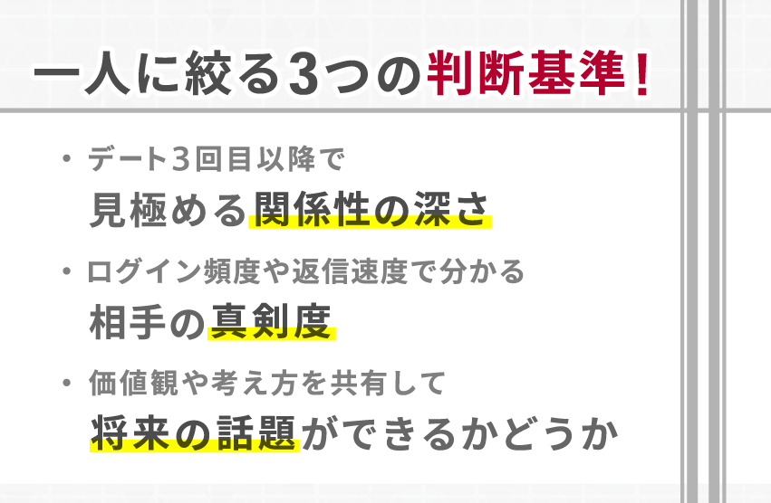 ​​​​​​​​​​一人に絞るタイミングを判断する3つの基準