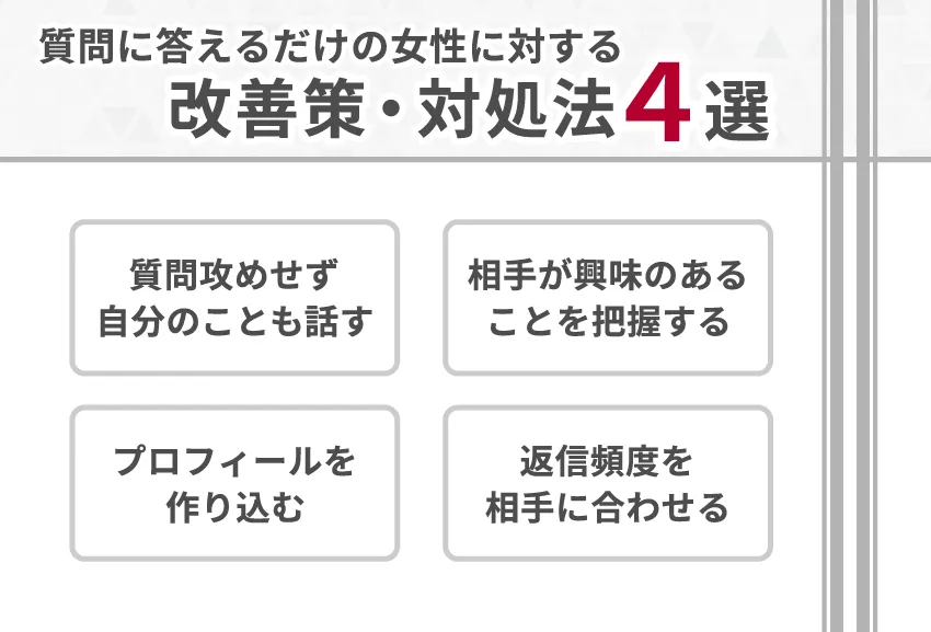 マッチングアプリで質問に答えるだけの女性に対する改善策・対処法4選 