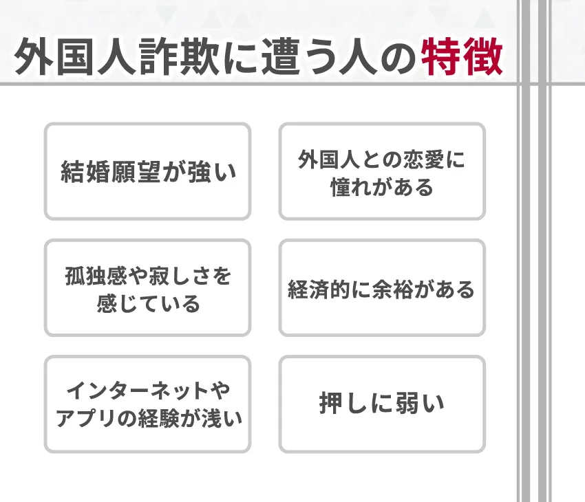 マッチングアプリで外国人詐欺に遭いやすい人の特徴！こんな人は要注意