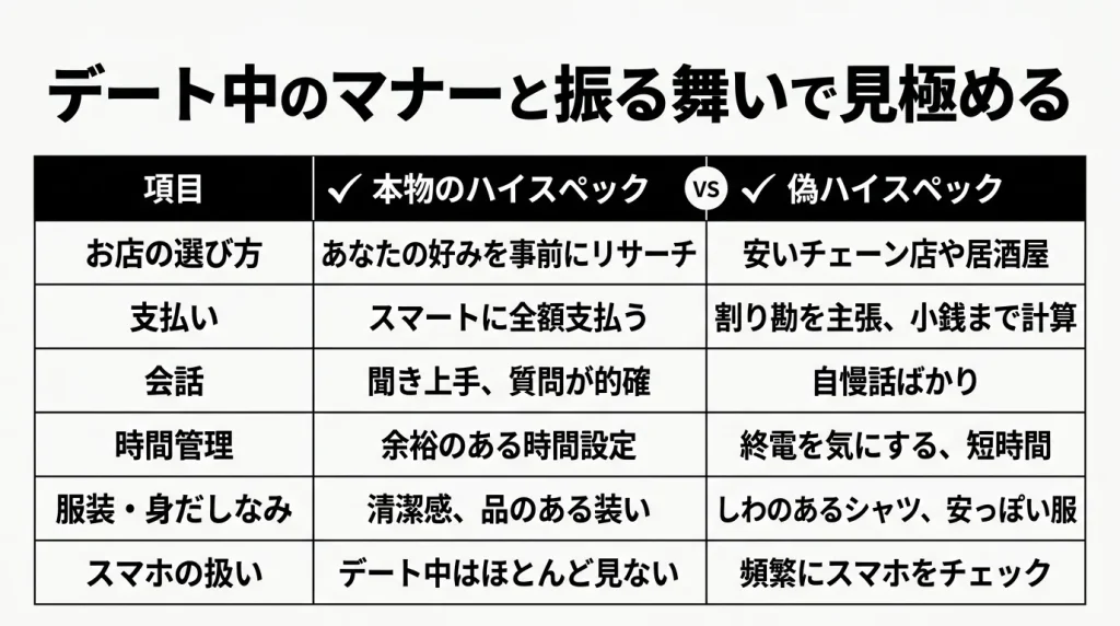 デート中のマナーと振る舞いで見極める