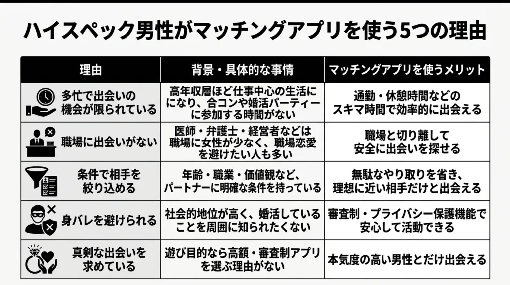ハイスペック男性がマッチングアプリを使う5つの理由