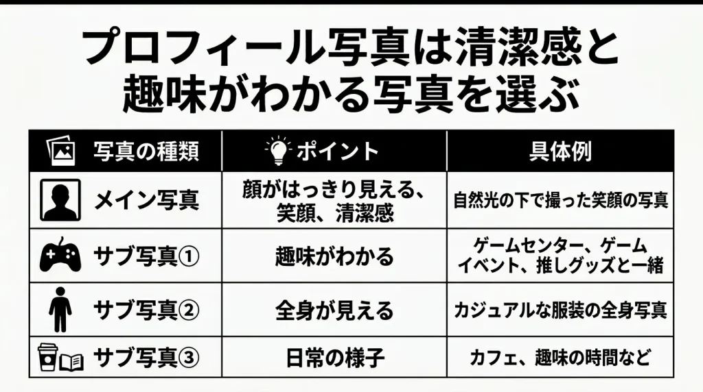プロフィール写真は清潔感と趣味がわかる写真を選ぶ