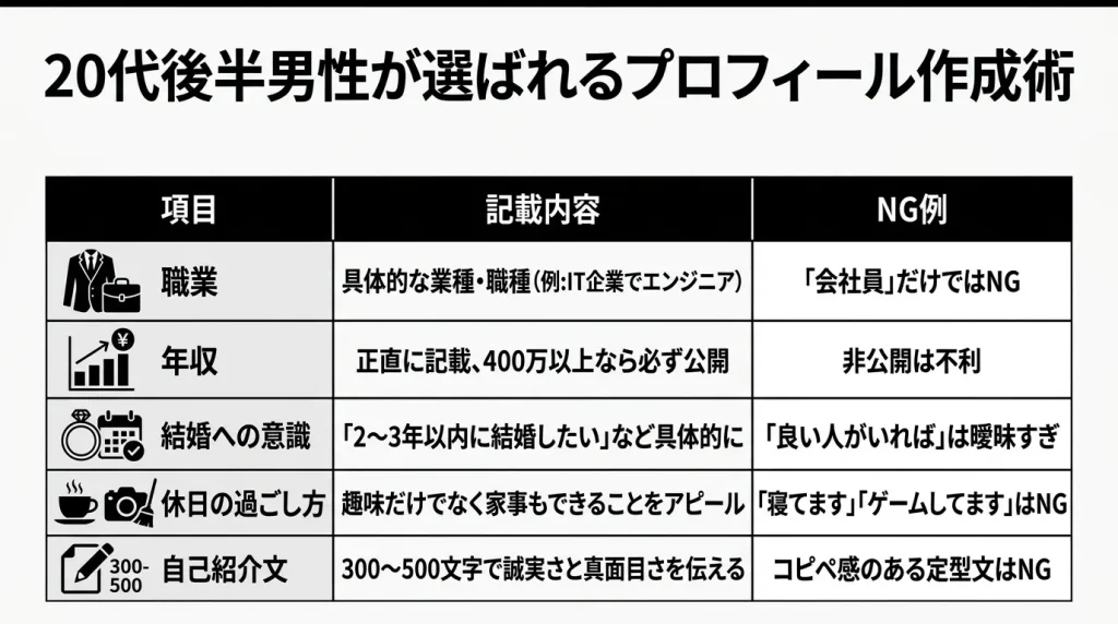 20代後半男性が選ばれるプロフィール作成術