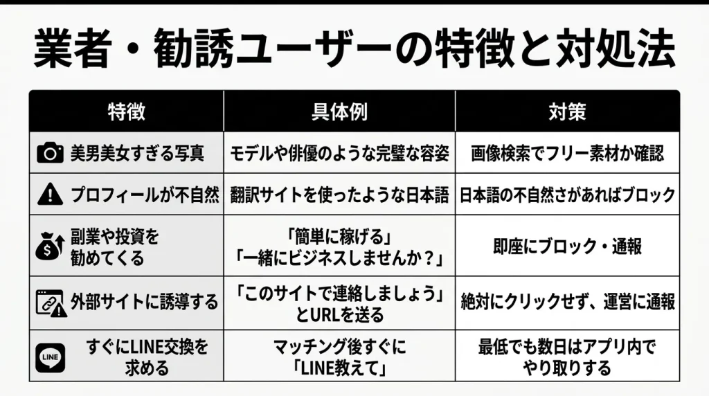 業者・勧誘ユーザーの特徴と対処法