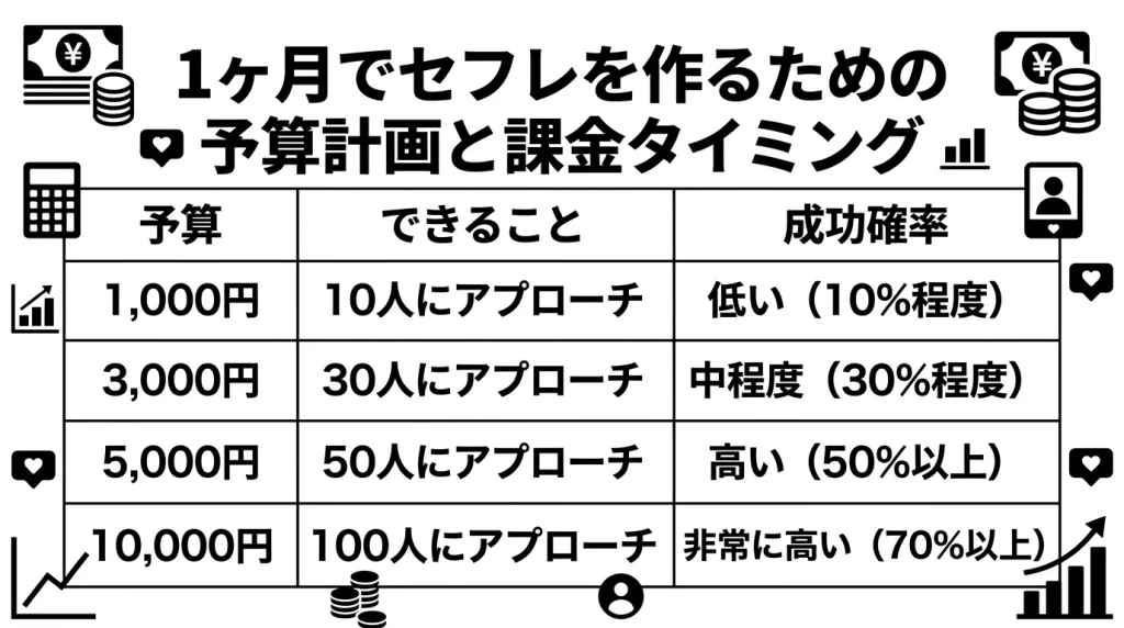 1ヶ月でセフレを作るための予算計画と課金タイミング