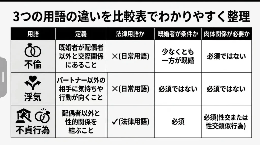 3つの用語の違いを比較表でわかりやすく整理