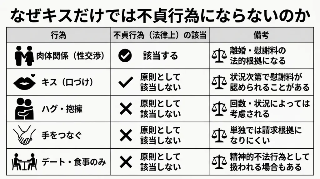 なぜキスだけでは不貞行為にならないのか