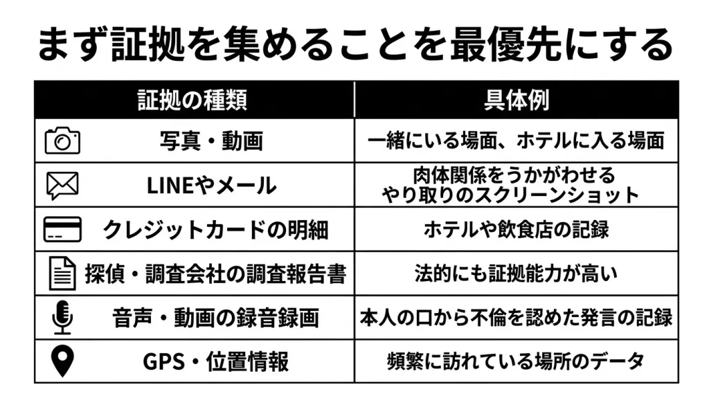 まず証拠を集めることを最優先にする