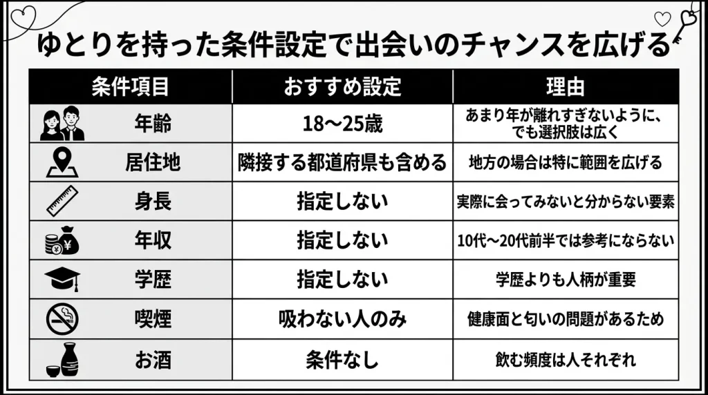 ゆとりを持った条件設定で出会いのチャンスを広げる
