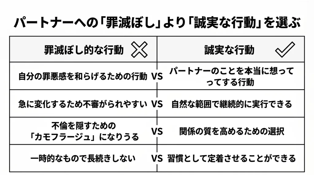 パートナーへの「罪滅ぼし」より「誠実な行動」を選ぶ