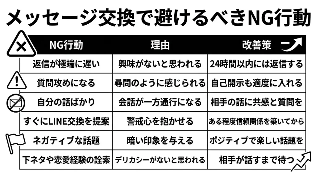 メッセージ交換で避けるべきNG行動