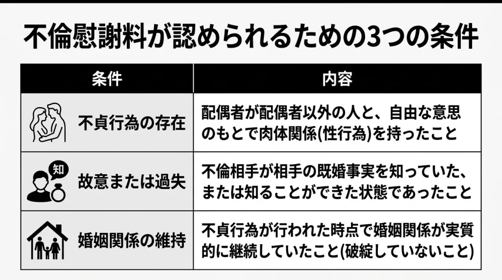不倫慰謝料が認められるための3つの条件