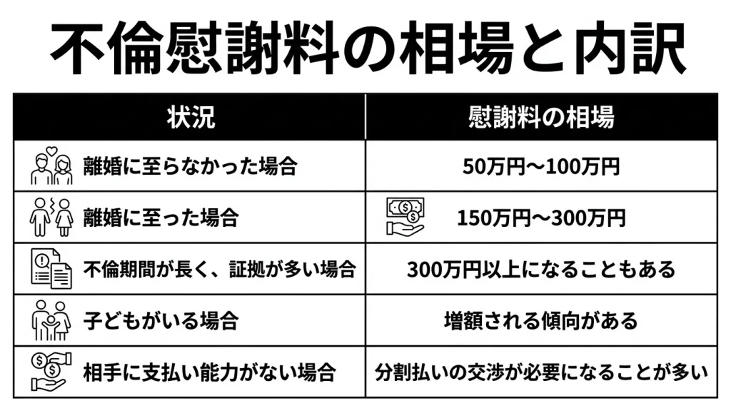 不倫慰謝料の相場と内訳