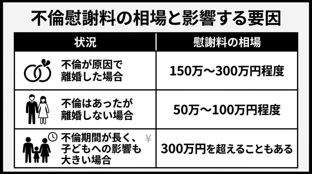 不倫慰謝料の相場と影響する要因