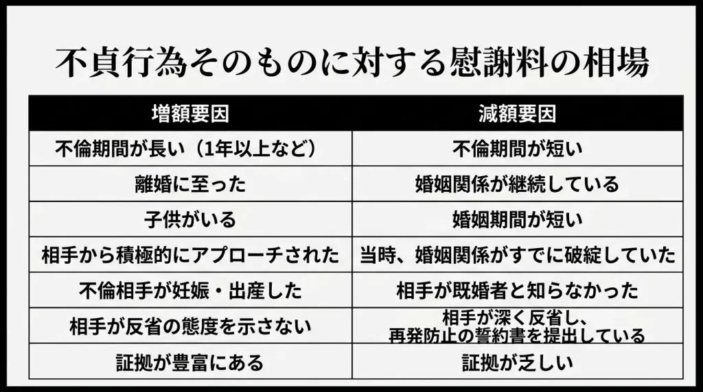 不貞行為そのものに対する慰謝料の相場