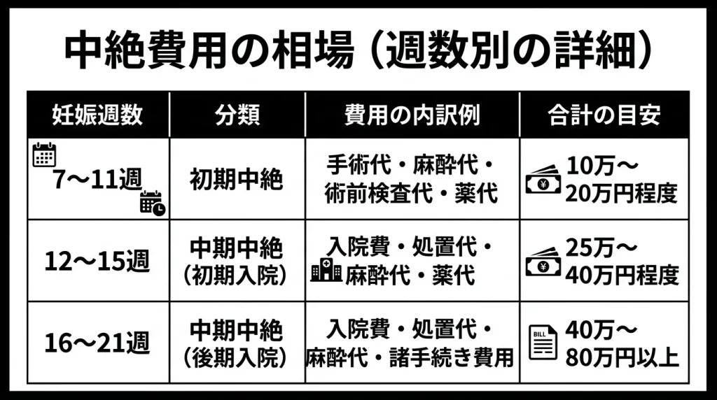 中絶費用の相場（週数別の詳細）