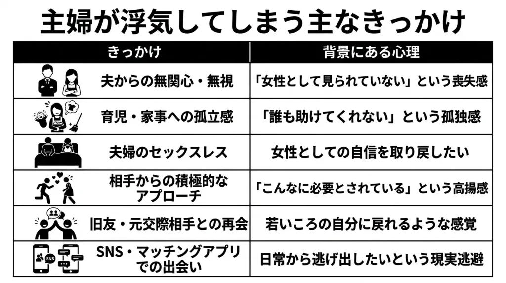 主婦が浮気してしまう主なきっかけ