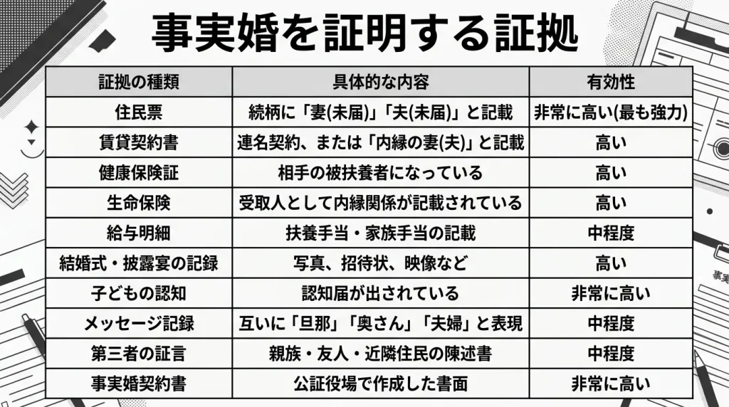 事実婚を証明する証拠