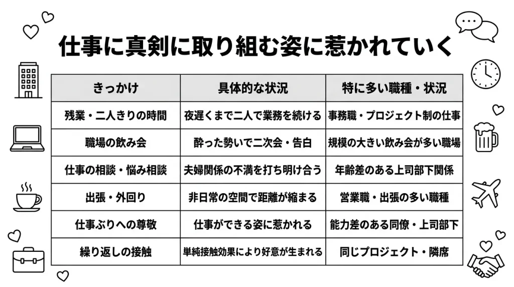 仕事に真剣に取り組む姿に惹かれていく