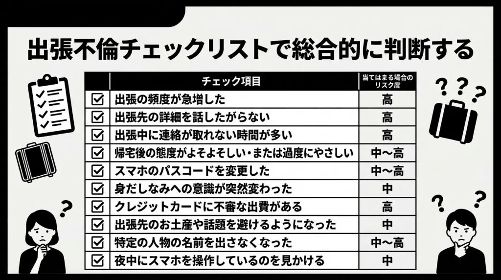 出張不倫チェックリストで総合的に判断する