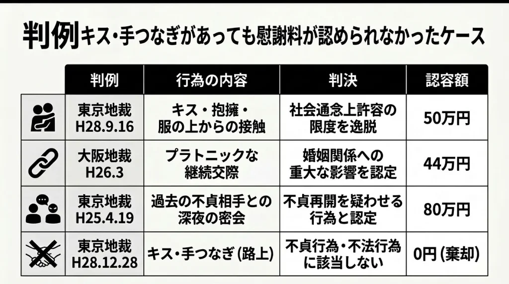 判例 キス・手つなぎがあっても慰謝料が認められなかったケース（東京地裁 平成28年12月28日）