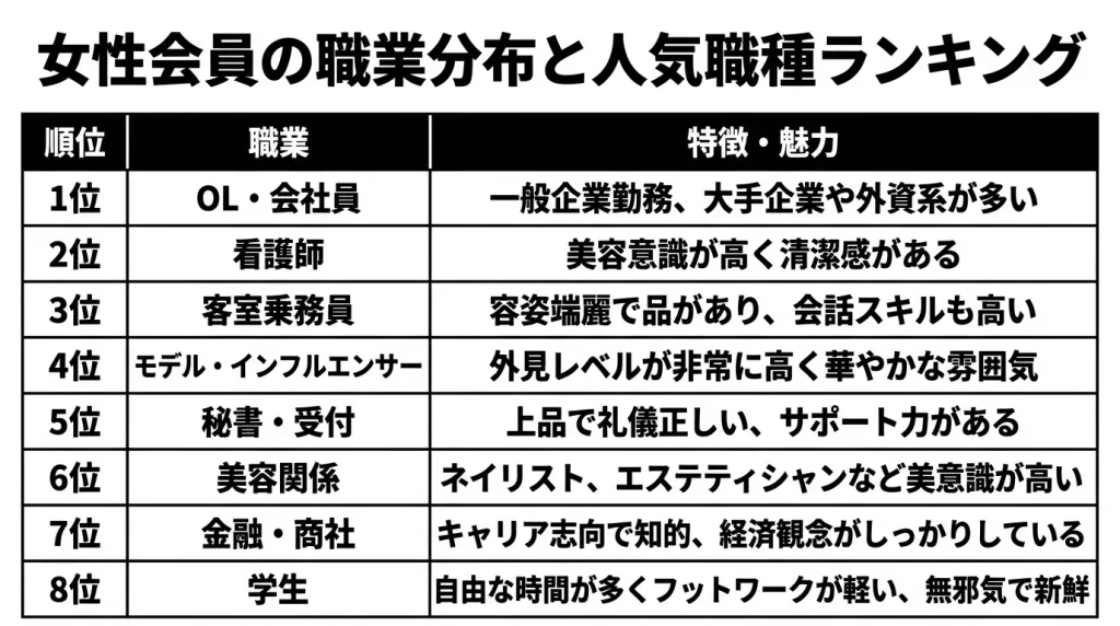 女性会員の職業分布と人気職種ランキング