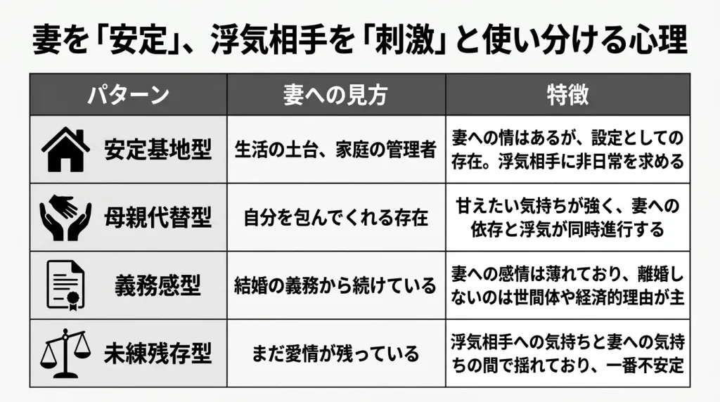 妻を「安定」、浮気相手を「刺激」と使い分ける心理