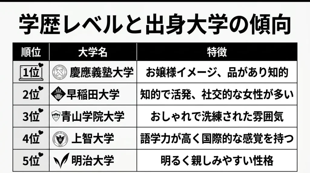 学歴レベルと出身大学の傾向