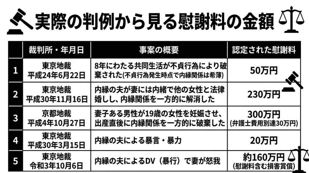 実際の判例から見る慰謝料の金額