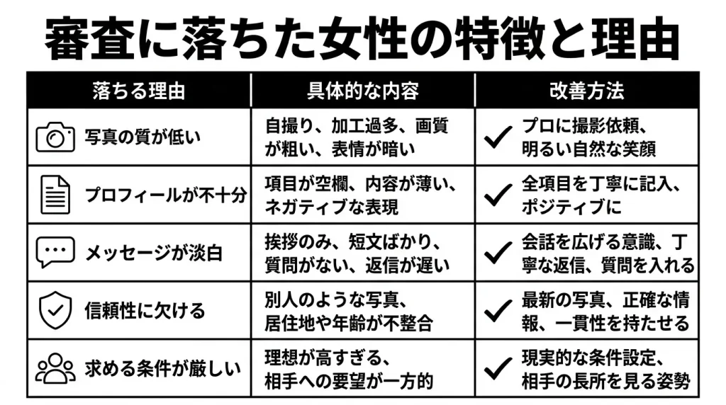 審査に落ちた女性の特徴と理由