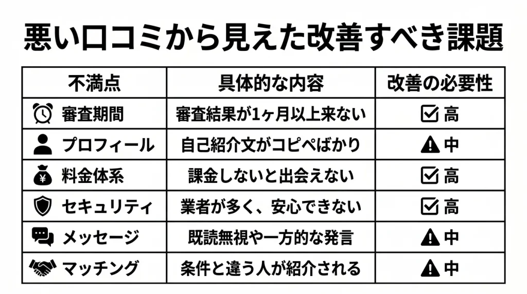 悪い口コミから見えた改善すべき課題