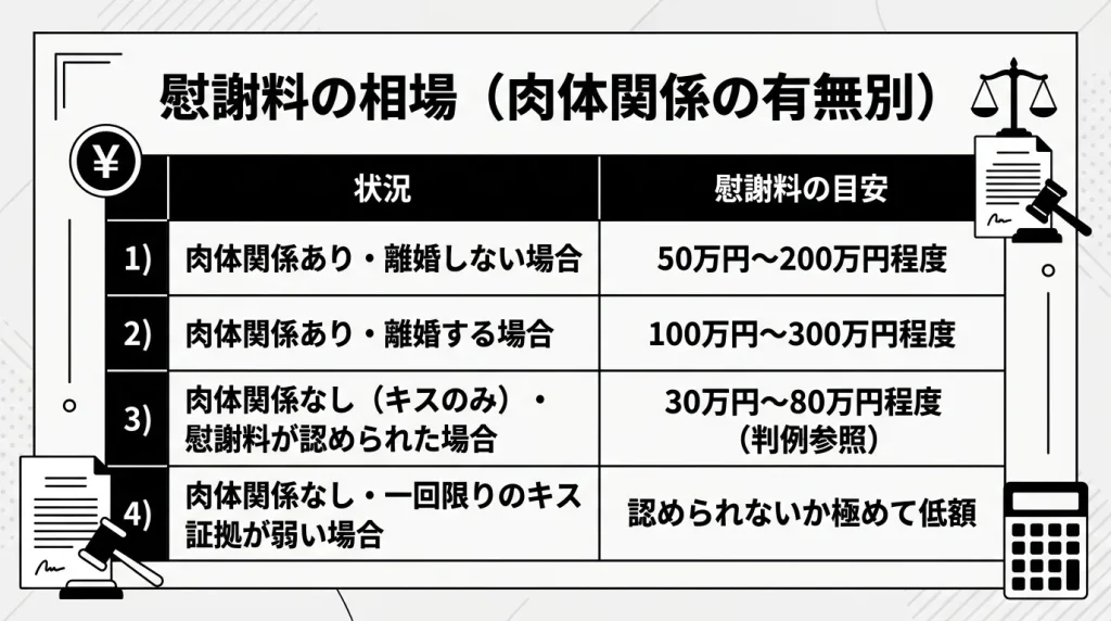慰謝料の相場（肉体関係の有無別）