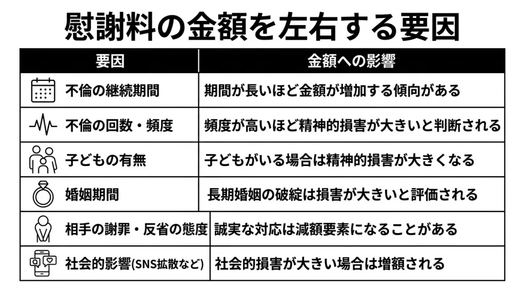 慰謝料の金額を左右する要因