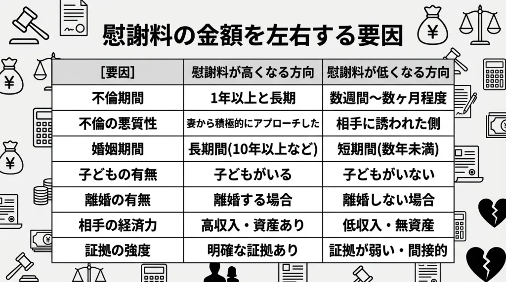 慰謝料の金額を左右する要因