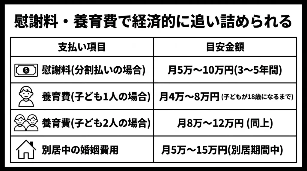 慰謝料・養育費で経済的に追い詰められる