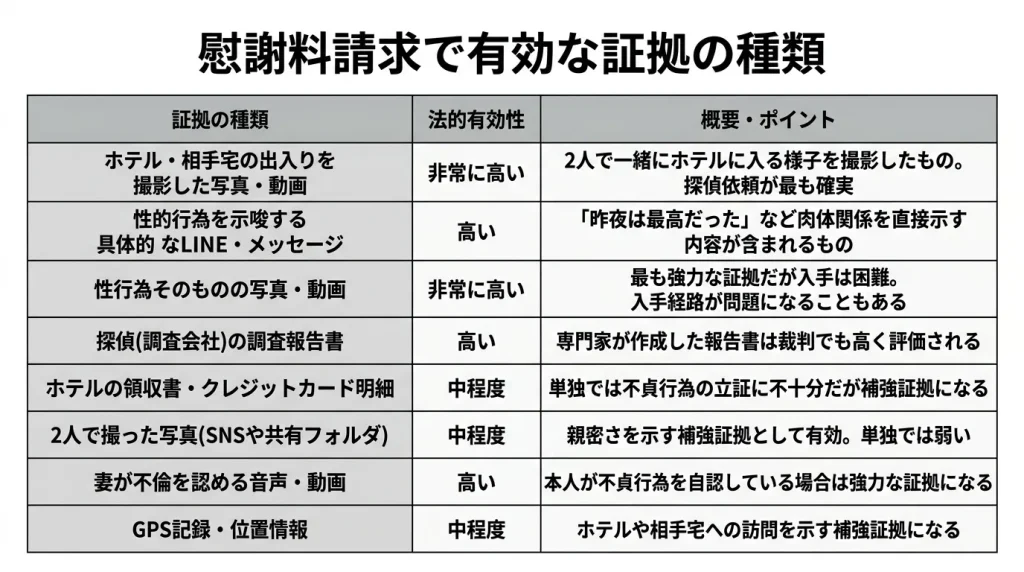 慰謝料請求で有効な証拠の種類