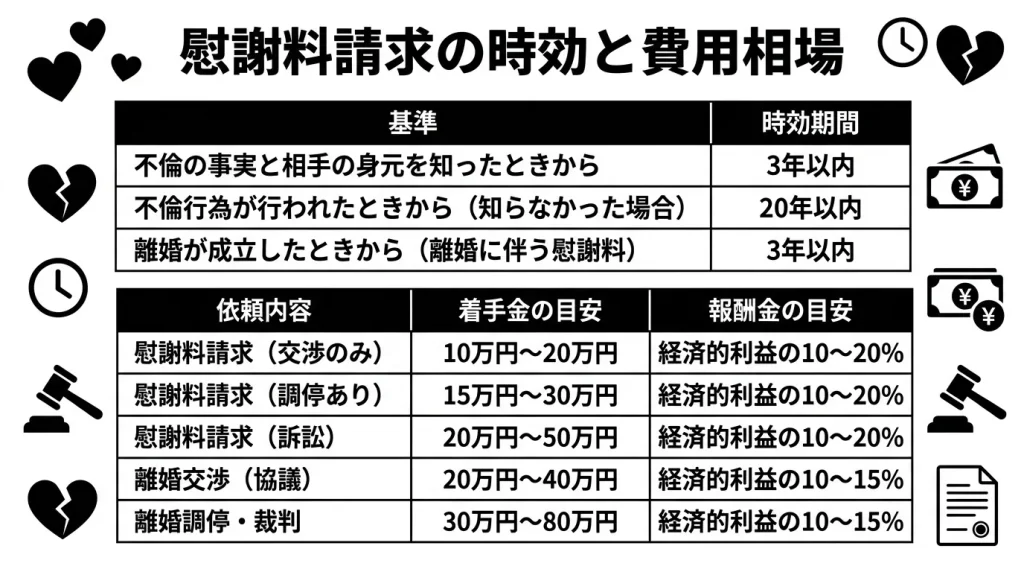 慰謝料請求の時効と費用相場