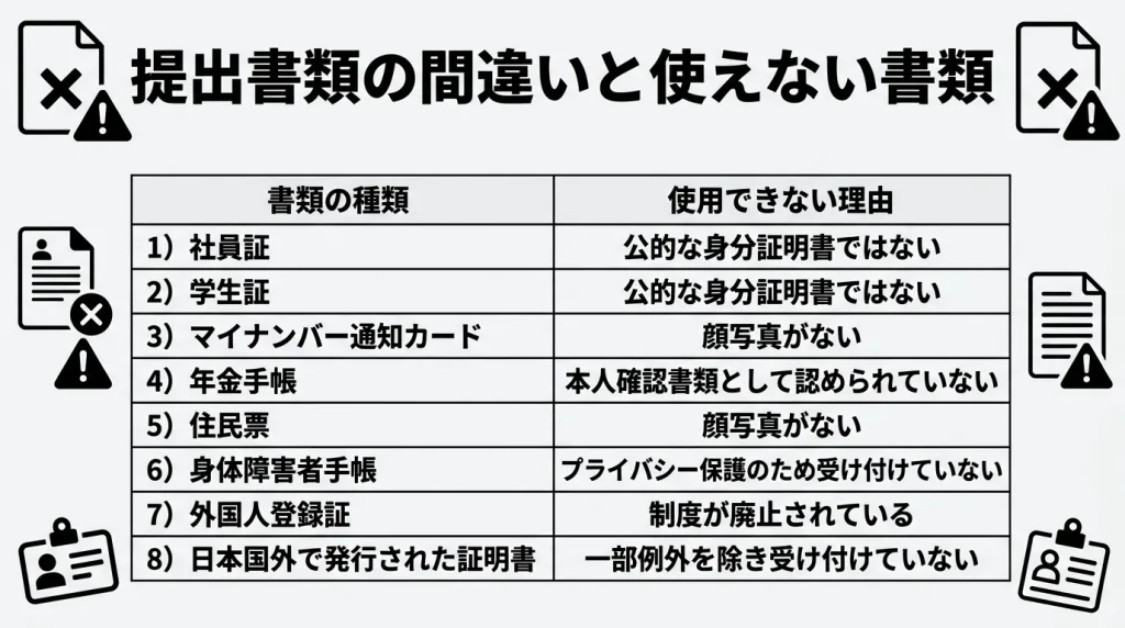 提出書類の間違いと使えない書類