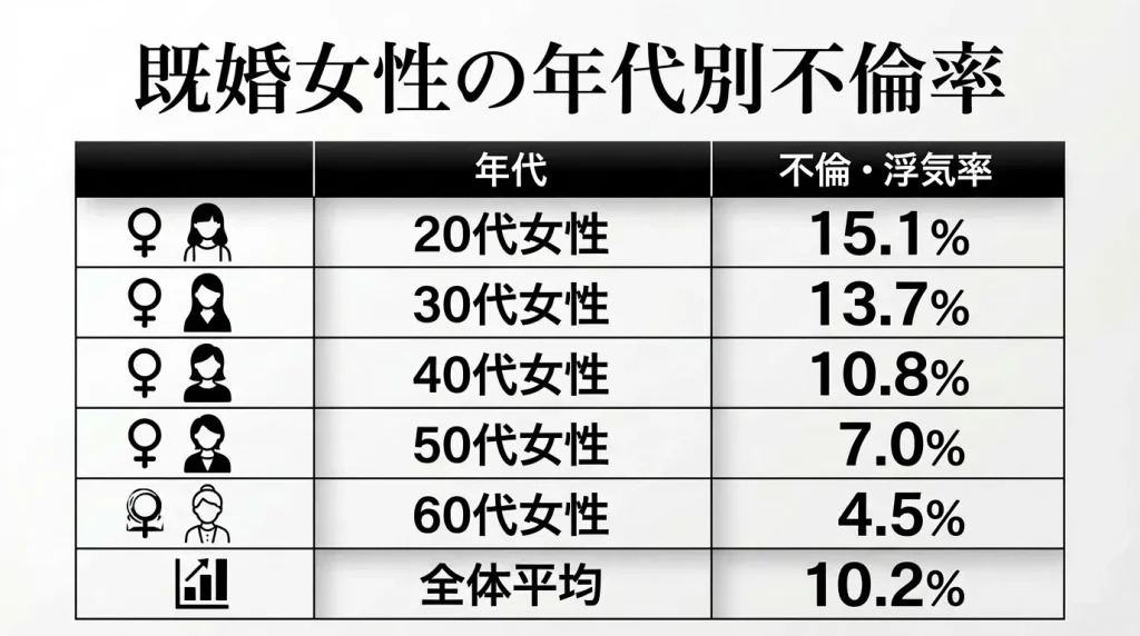 既婚女性の年代別不倫率