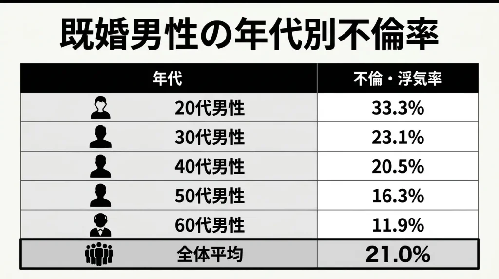既婚男性の年代別不倫率