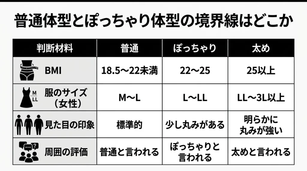 普通体型とぽっちゃり体型の境界線はどこか