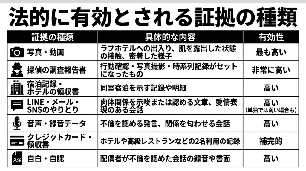 法的に有効とされる証拠の種類