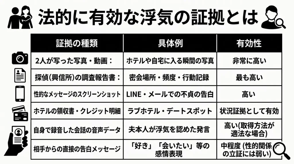 法的に有効な浮気の証拠とは