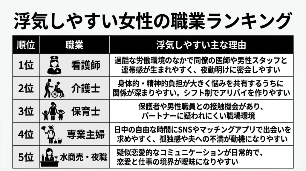 浮気しやすい女性の職業ランキング