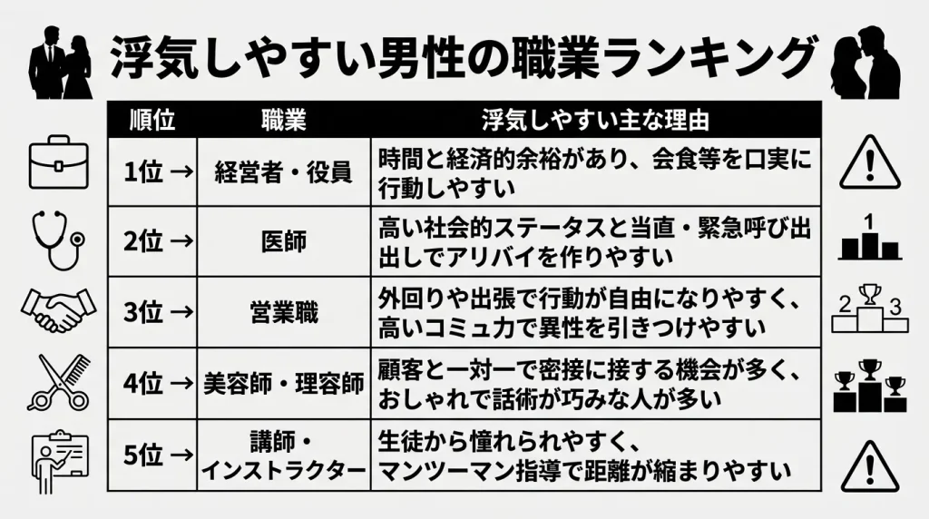 浮気しやすい男性の職業ランキング