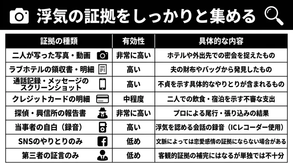 浮気の証拠をしっかりと集める
