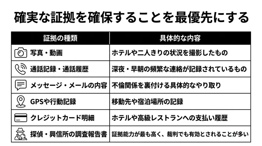 確実な証拠を確保することを最優先にする