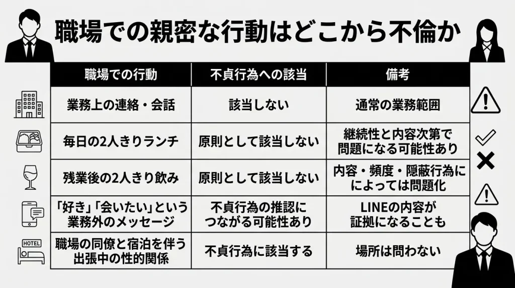 職場での親密な行動はどこから不倫か