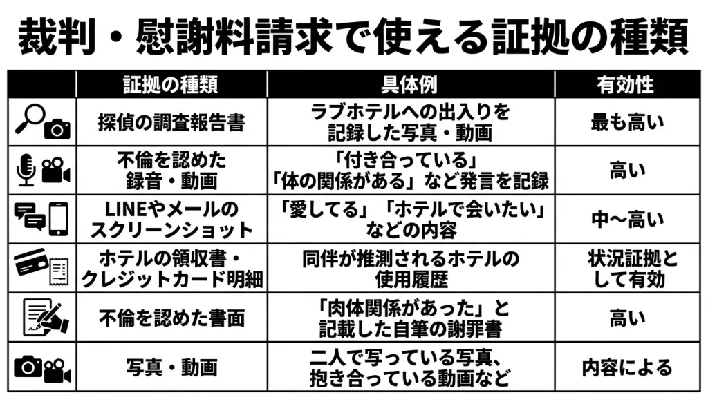裁判・慰謝料請求で使える証拠の種類