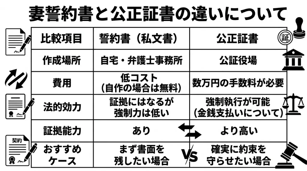 誓約書と公正証書の違いについて